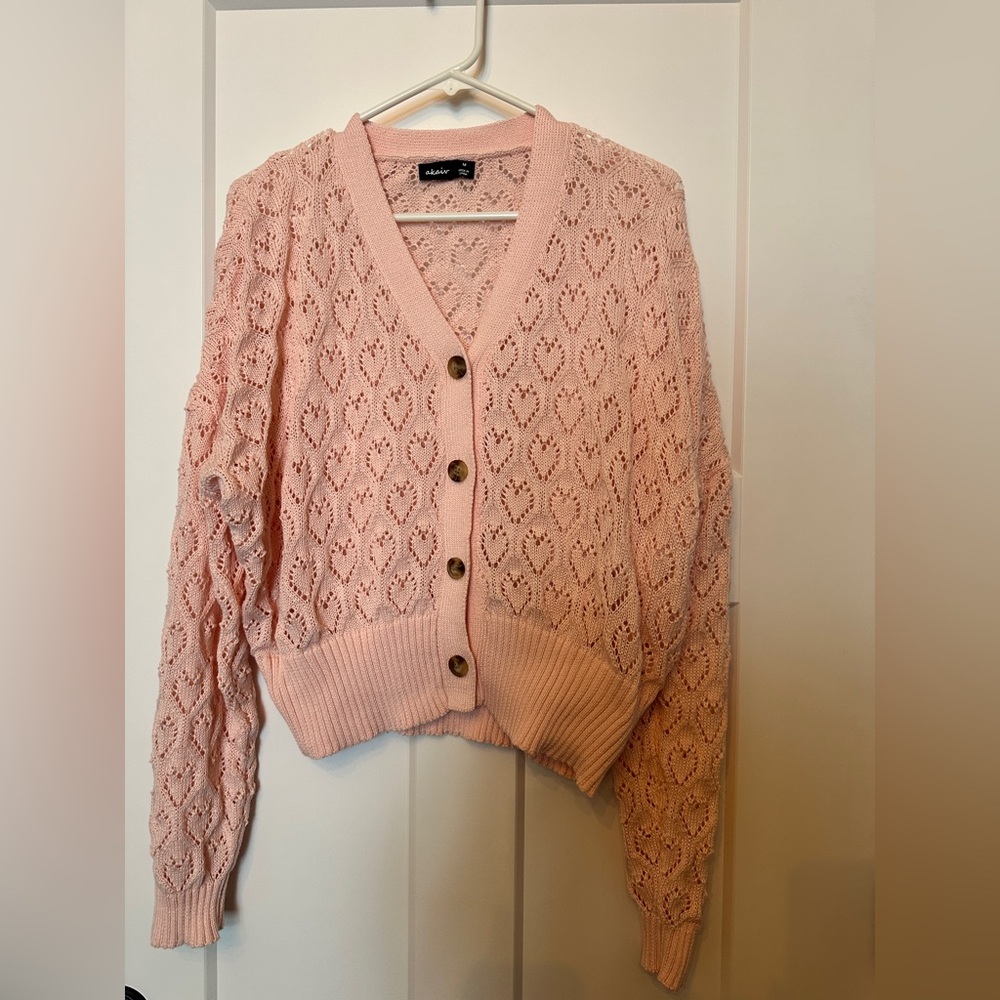 Knit button up heart cardigan in Pink